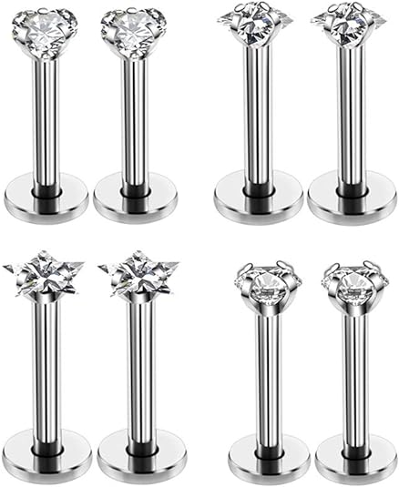 4pcs Piercing Tragus Flat Helix Labret Ponto de Luz com Zirconia 3mm em Titânio