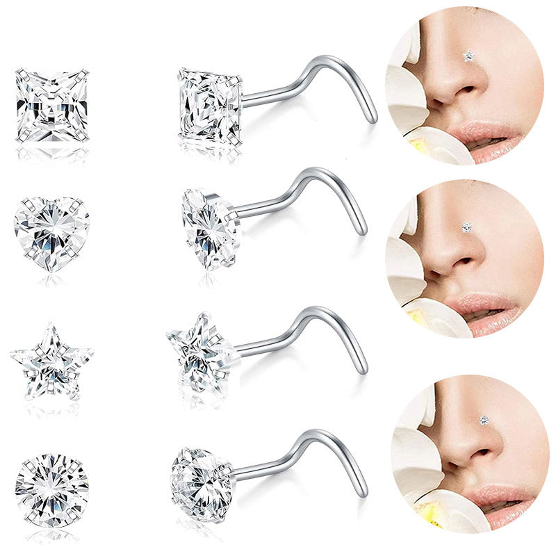 Piercing Nostril de Nariz Zircônia 5A de 3mm em Aço Inoxidável Cirúrgico