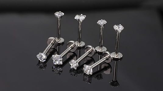 4pcs Piercing Tragus Flat Helix Labret Ponto de Luz com Zirconia 3mm em Titânio